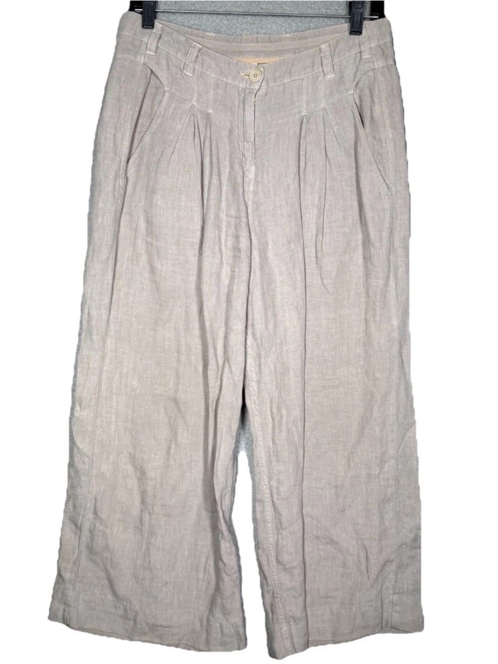 Wrap London 100% Linen Beige Capri Wide Leg Lagenlook Women Size 6 Minimalist